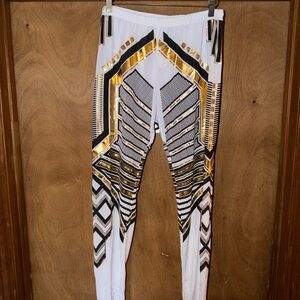 Caren Sport White and Gold Geometric Leggings 3X